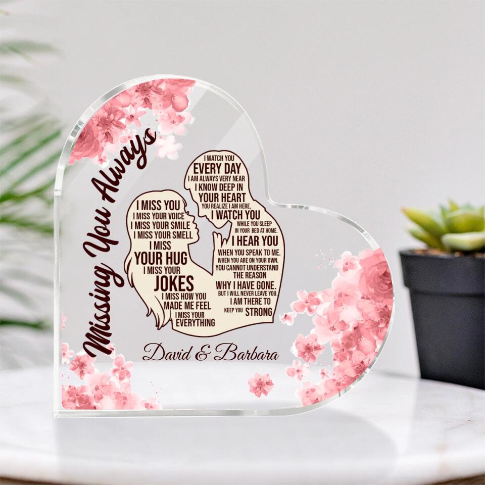 Missing You Always Custom Heart Acrylic Plaque Memorial Gifts