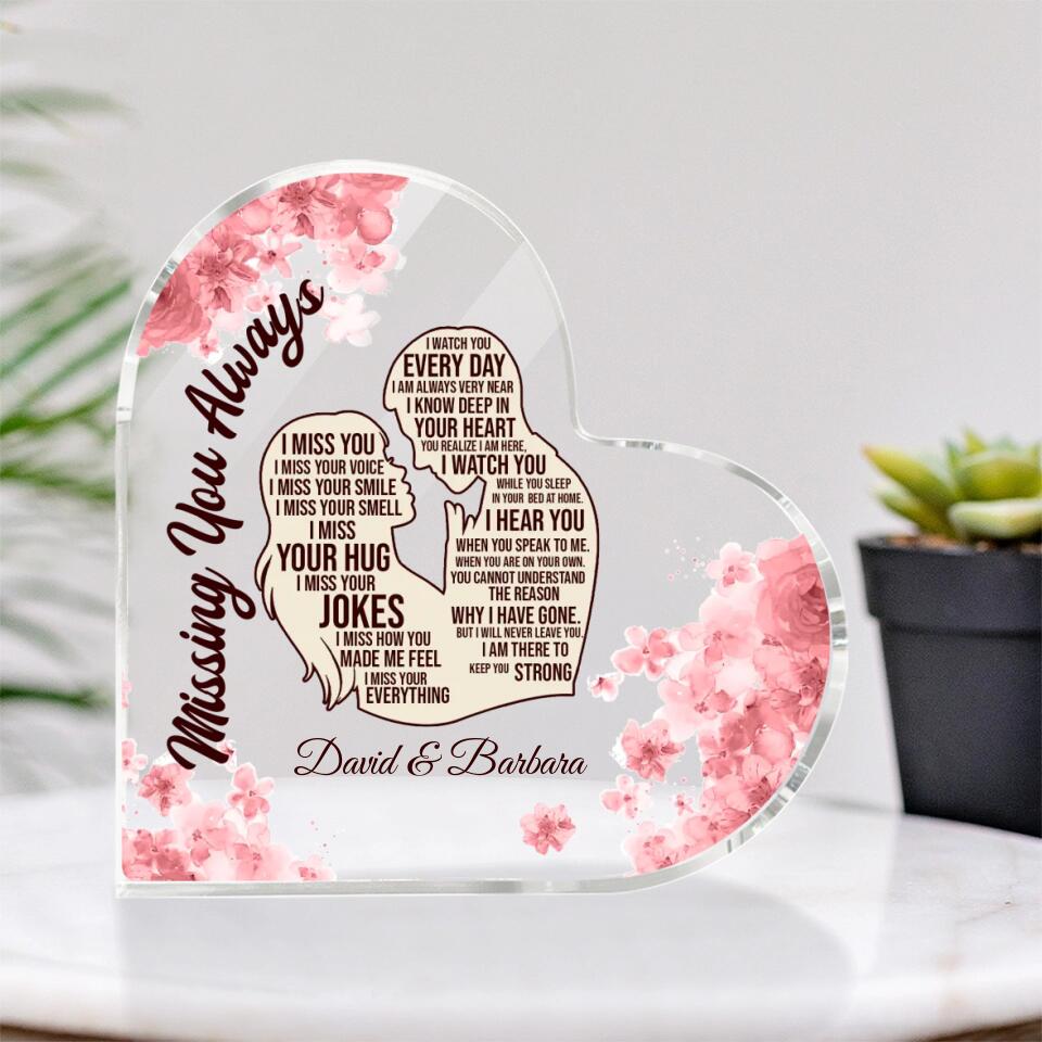 Missing You Always Custom Heart Acrylic Plaque Memorial Gifts