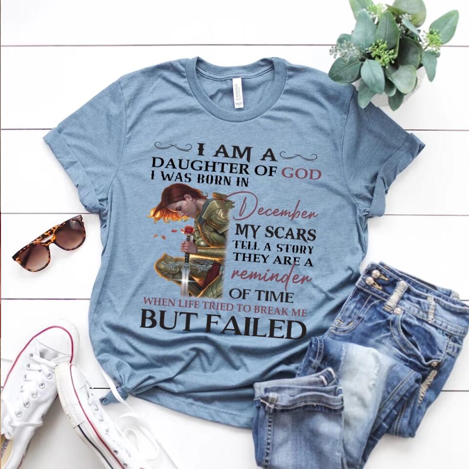 I Am Daughter Of God My Scars Tell A Story - Personalized T-shirt/Sweater - Custom Month - Gift For Girls For Her God Believer - 301IHPVSSW128