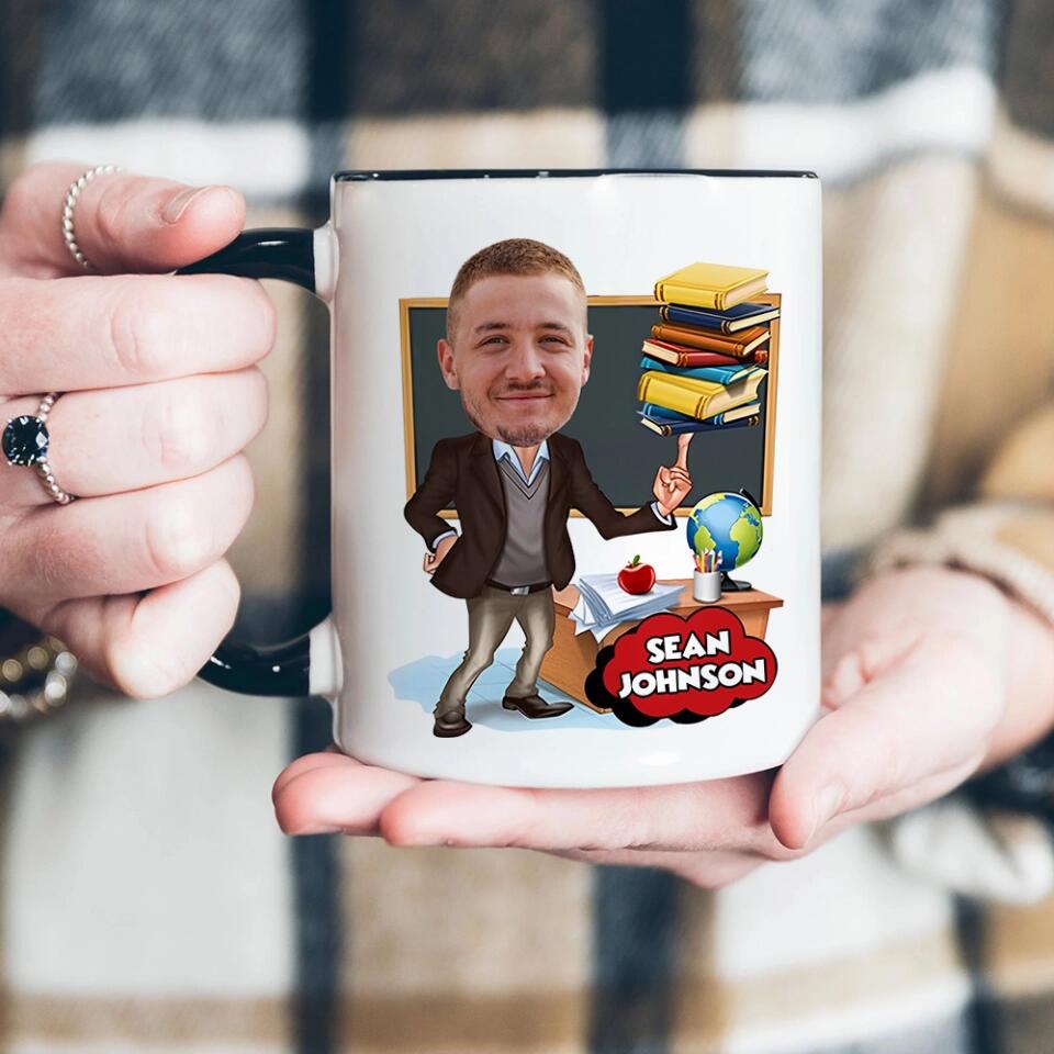 Custom Teacher Face - Accent Mug - Personzlied Name & Photo - Ceramic Mug - Thank You Gift for Teacher from Student - for Teacher Bestie - 212ICNNPMU432