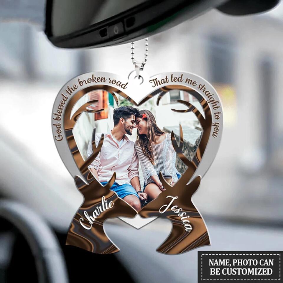 God Blessed The Broken Road That Led Me Straight To You - Personalized Car Ornament - Gift For Couples