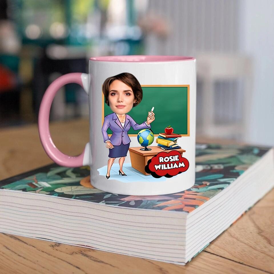 Custom Teacher Face - Accent Mug - Personzlied Name & Photo - Ceramic Mug - Thank You Gift for Teacher from Student - for Teacher Bestie - 212ICNNPMU432