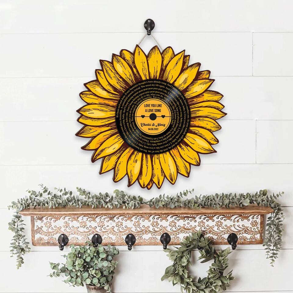Couple Wooden Sign Sunflower Custom Song And Lyrics Wooden Sign Anniversary Gift