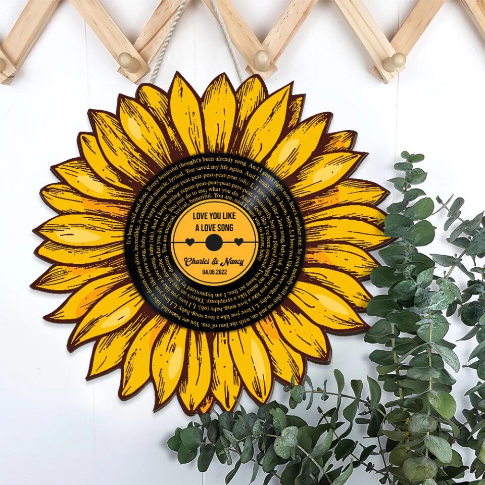 Couple Wooden Sign Sunflower Custom Song And Lyrics Wooden Sign Anniversary Gift