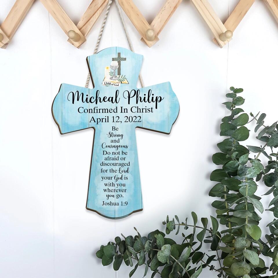 Christian Cross Shape Wooden Sign - Catholic Confirmation Gifts for Boys Girls