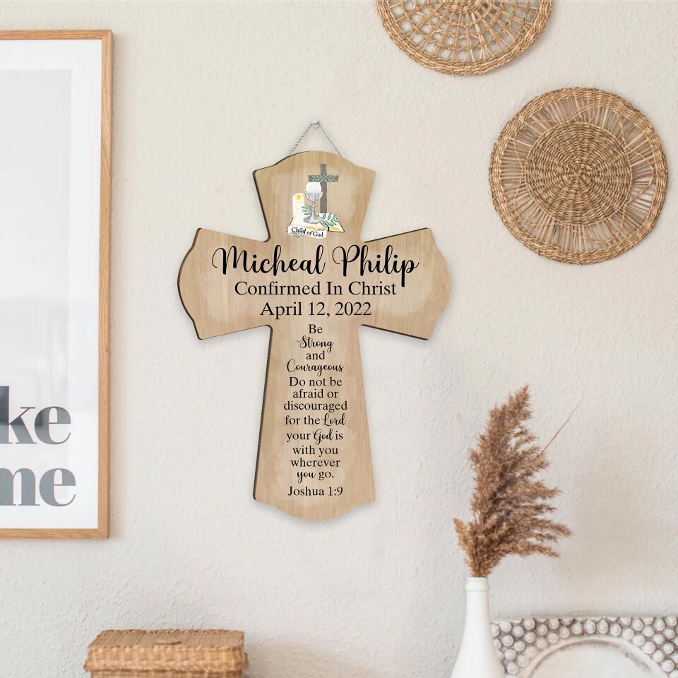 Christian Cross Shape Wooden Sign - Catholic Confirmation Gifts for Boys Girls
