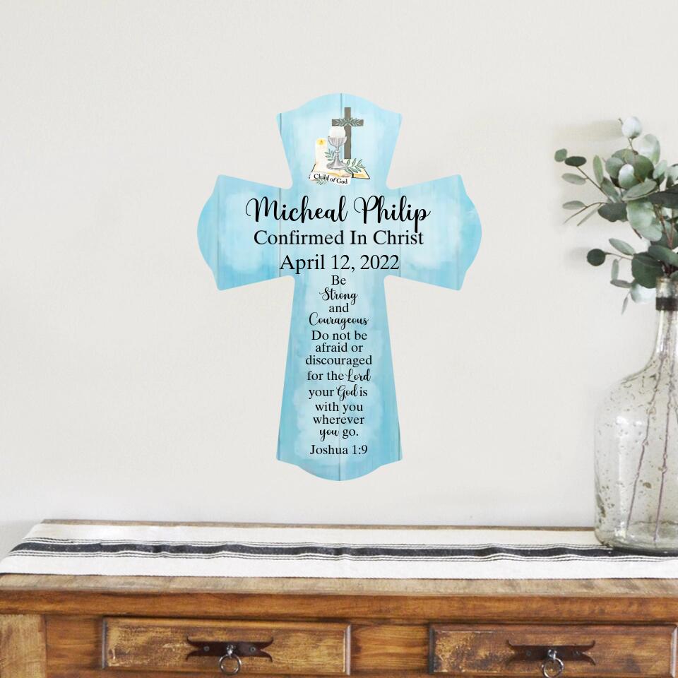 Christian Cross Shape Wooden Sign - Catholic Confirmation Gifts for Boys Girls