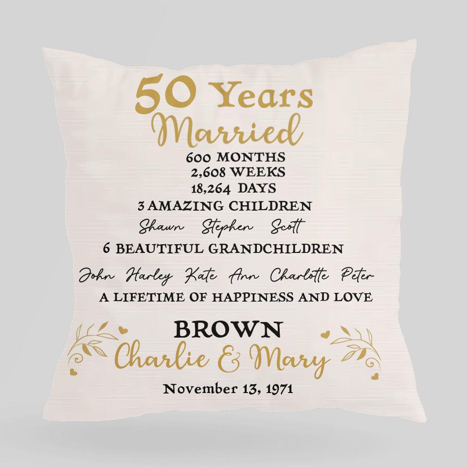 50 Years Married With Amazing Children and Grandchildren - Personalized Pillow