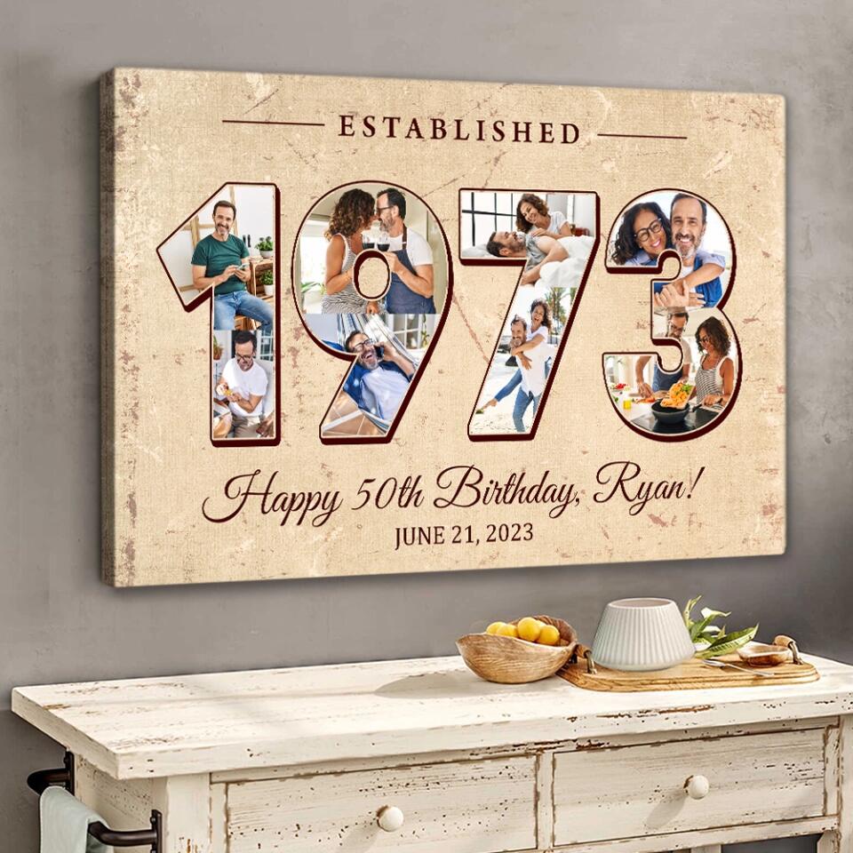 Established 1973 Happy Birthday - Custom Canvas Poster - Birthday Gift For Parents