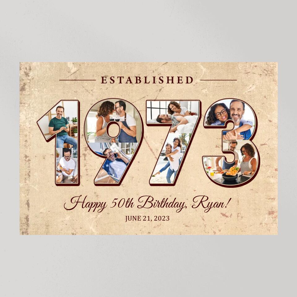 Established 1973 Happy Birthday - Custom Canvas Poster - Birthday Gift For Parents