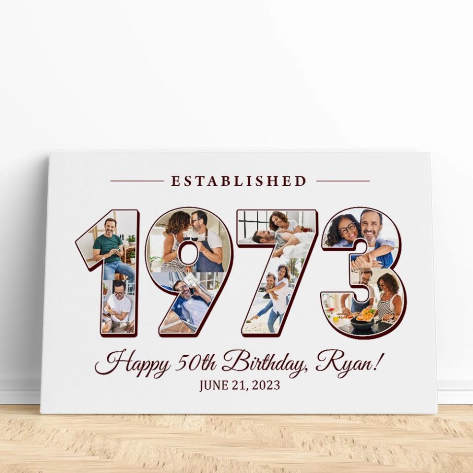 Established 1973 Happy Birthday - Custom Canvas Poster - Birthday Gift For Parents
