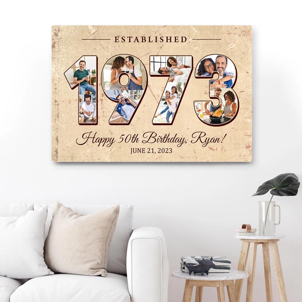 Established 1973 Happy Birthday - Custom Canvas Poster - Birthday Gift For Parents