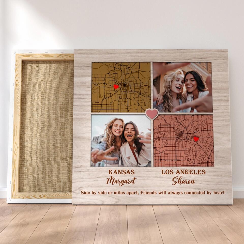 Side By Side Or Miles Apart - Custom Square Canvas Poster - Best Gift For Sisters Friends