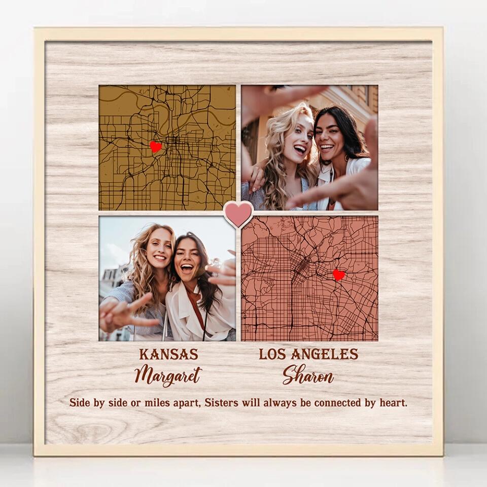 Side By Side Or Miles Apart - Custom Square Canvas Poster - Best Gift For Sisters Friends