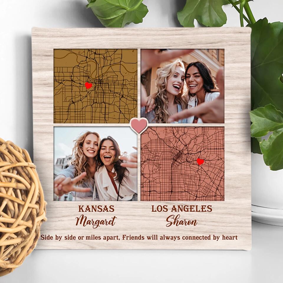 Side By Side Or Miles Apart - Custom Square Canvas Poster - Best Gift For Sisters Friends