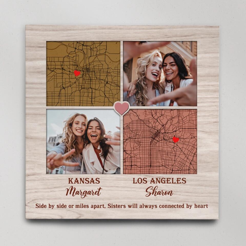Side By Side Or Miles Apart - Custom Square Canvas Poster - Best Gift For Sisters Friends