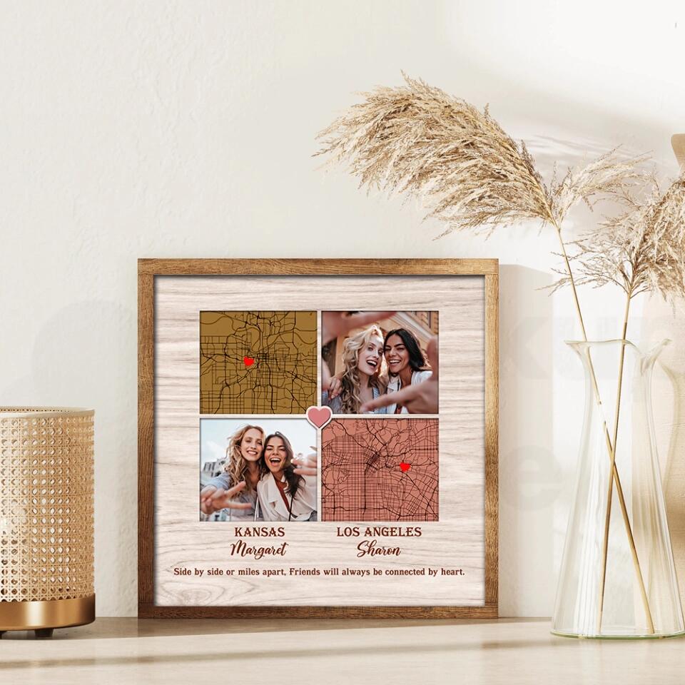 Side By Side Or Miles Apart - Custom Square Canvas Poster - Best Gift For Sisters Friends