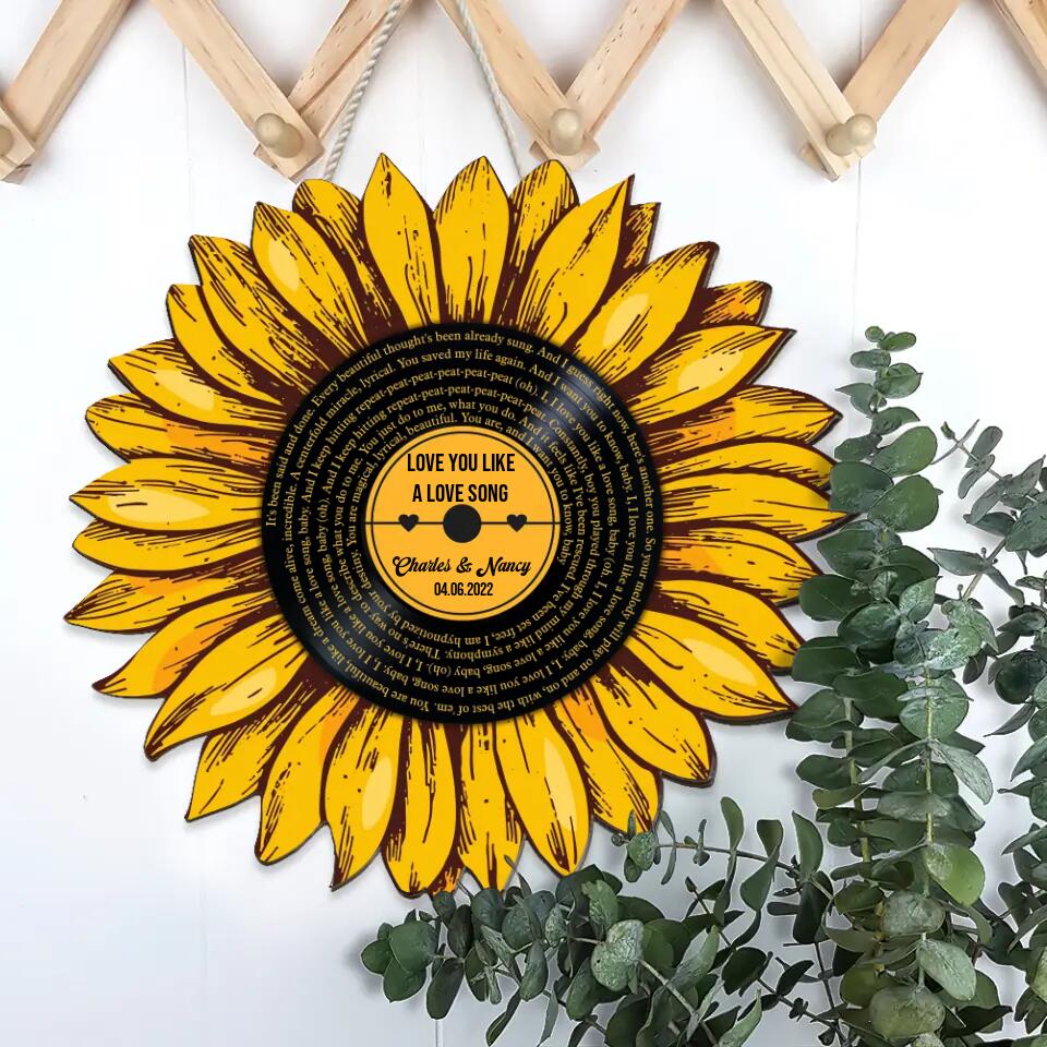 Couple Wooden Sign Sunflower Custom Song And Lyrics Wooden Sign Anniversary Gift