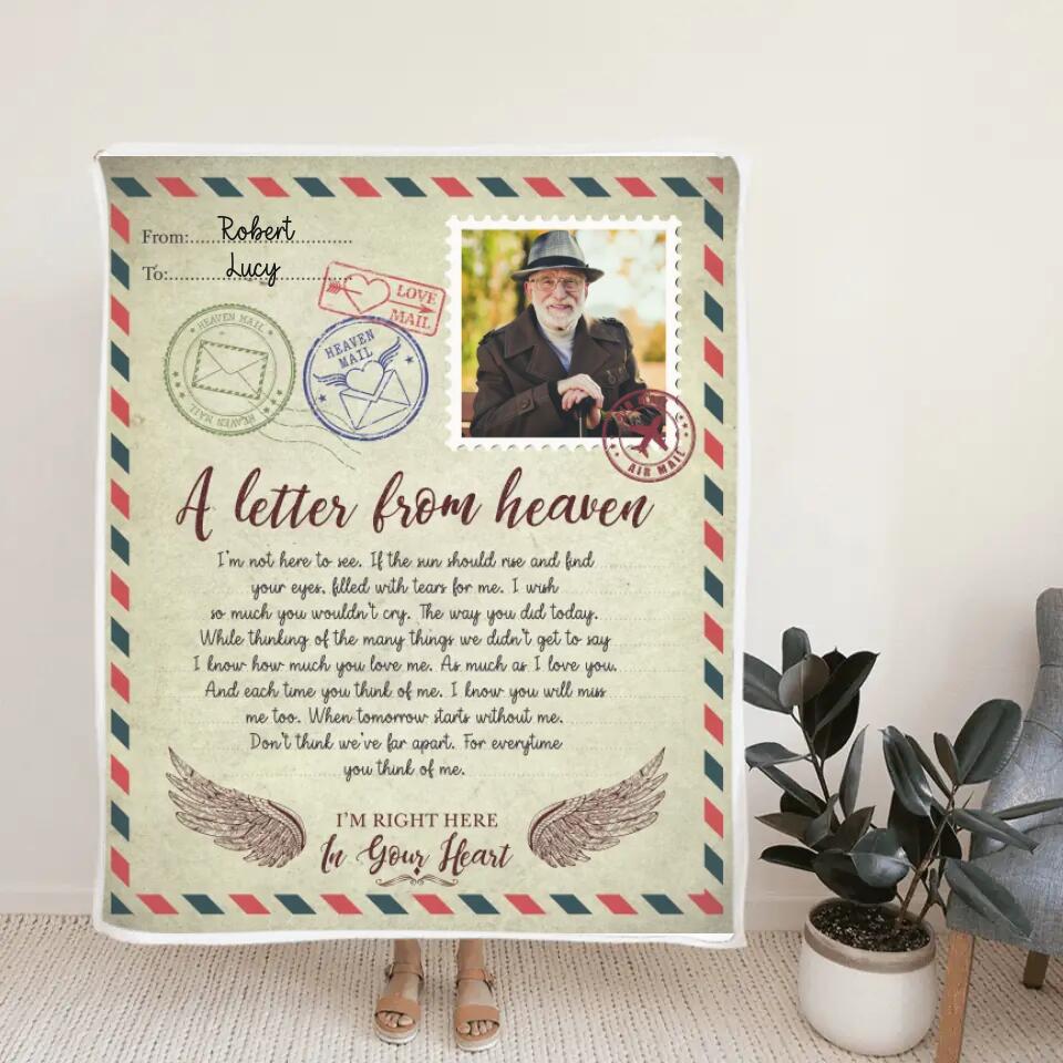 A Letter From Heaven I'm Right Here In Your Heart - Personalized Upload Photo Blanket - Memorial Gift - Angel In Heaven - Gift For Family Anniversary - 302IHPBNBL190
