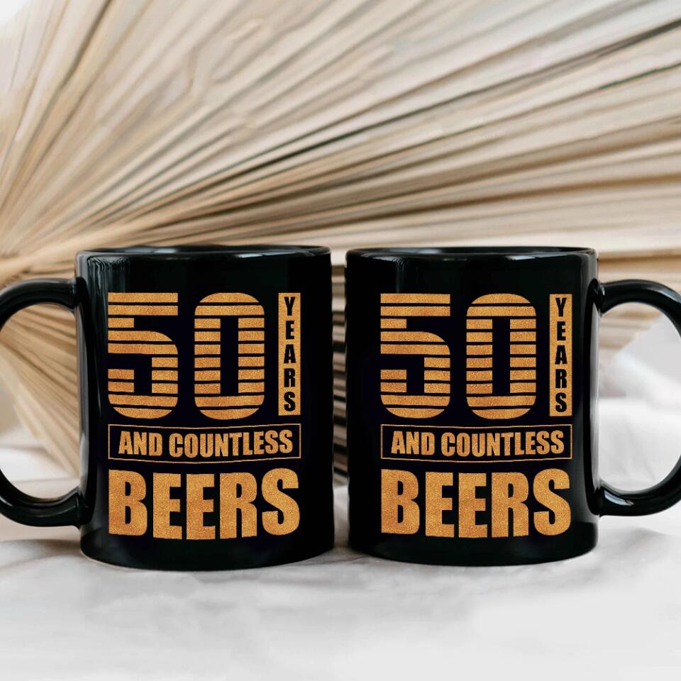 Many Years And Countless Beers - Personalized Black Mug