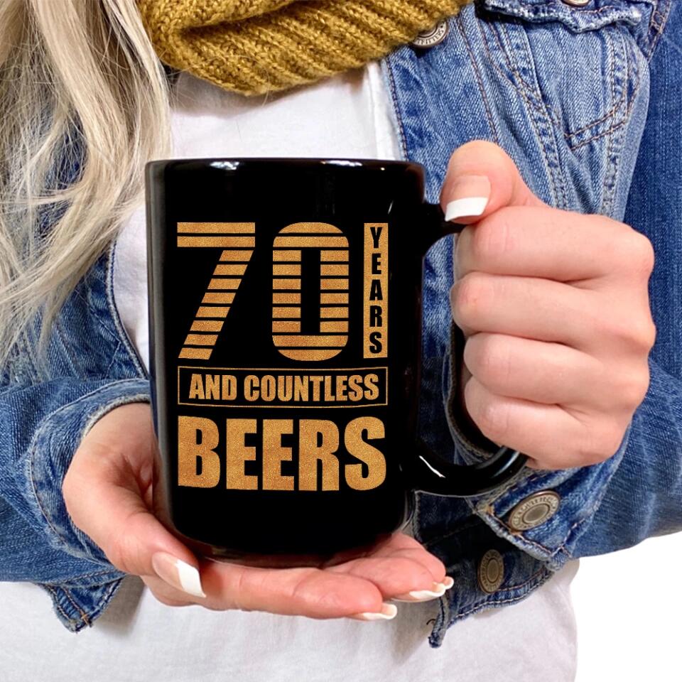 Many Years And Countless Beers - Personalized Black Mug