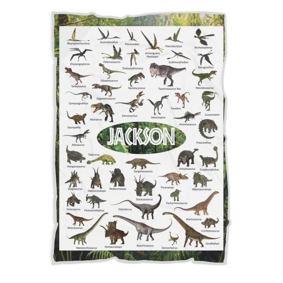 Personalized Dinosaur Blanket for Kids Gift - 50 Prehistoric Jurassic Dinosaurs - Fleece Blanket - Birthday Gift for Daughter Son Grandchildren - Gift for Dinosaur Lovers - 302ICNBNBL232