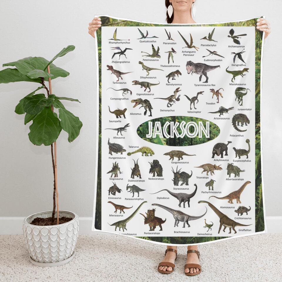 Personalized Dinosaur Blanket for Kids Gift - 50 Prehistoric Jurassic Dinosaurs - Fleece Blanket - Birthday Gift for Daughter Son Grandchildren - Gift for Dinosaur Lovers - 302ICNBNBL232