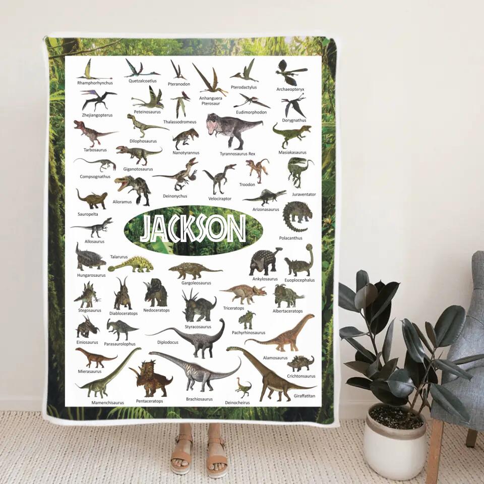 Personalized Dinosaur Blanket for Kids Gift - 50 Prehistoric Jurassic Dinosaurs - Fleece Blanket - Birthday Gift for Daughter Son Grandchildren - Gift for Dinosaur Lovers - 302ICNBNBL232