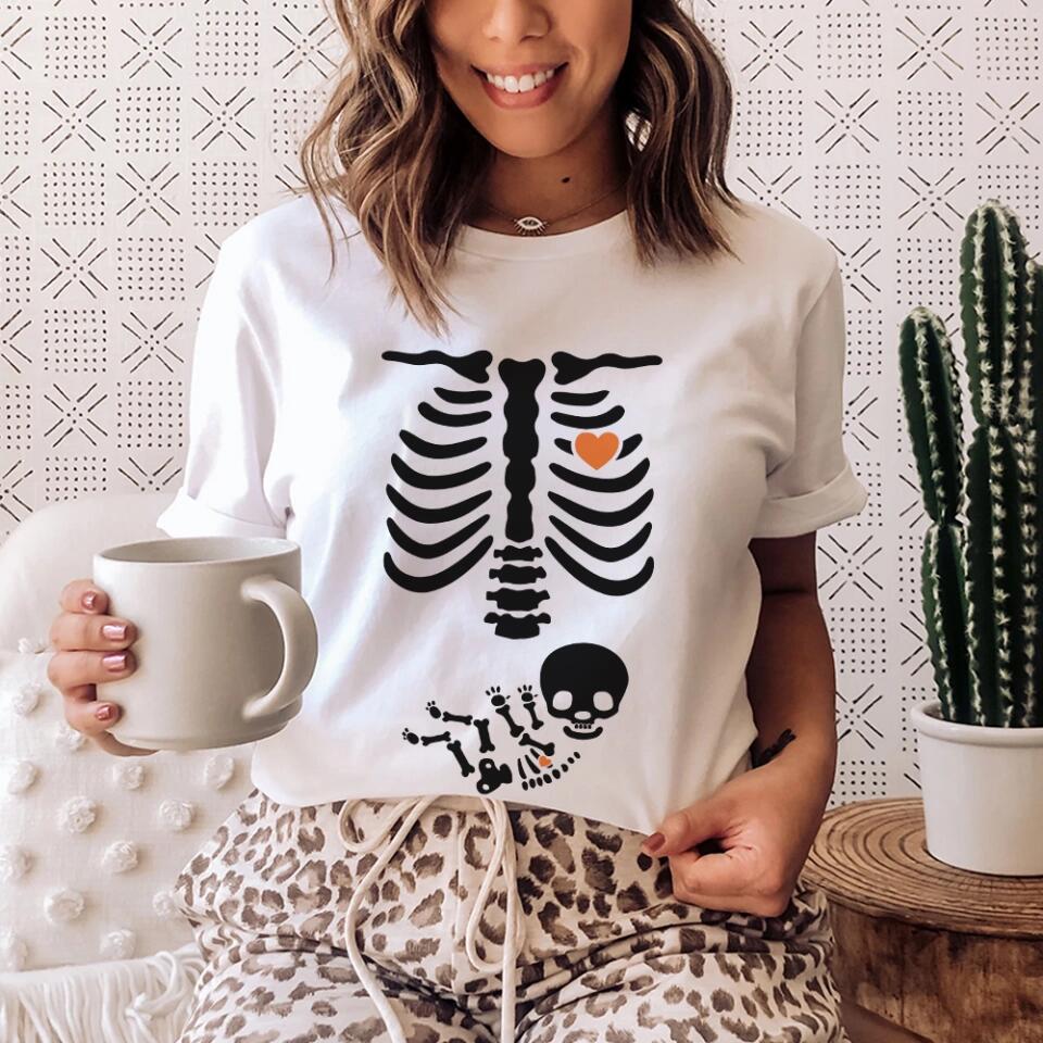 Pregnant Mom And Baby Skeleton Tshirt Gifts For Expecting Mothers