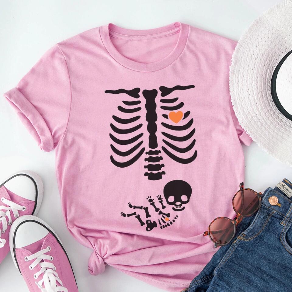 Pregnant Mom And Baby Skeleton Tshirt Gifts For Expecting Mothers