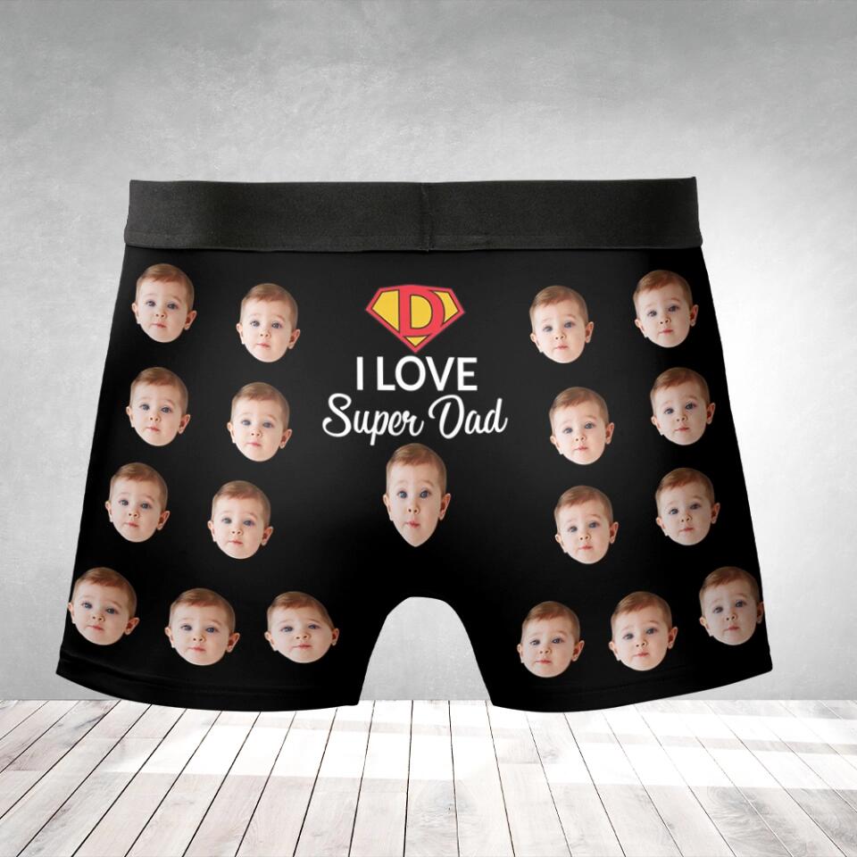I Love Super Dad - Dad Hero - Custom Photo - Personalized Upload Image - Men's Boxer - Men's Short - Father's Day Gift - Gift for Daddy from Son Daughter - Birthday Gift for Dad - 302ICNNPMB247