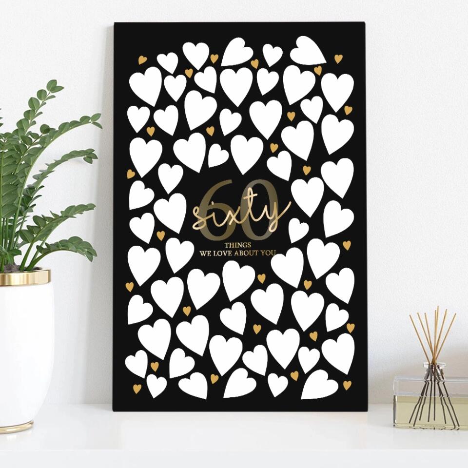 Write Your Own 40 50 60 70 80 90 Things We Love About You - Canvas Poster Wall Art - Best Birthday Gift For Family - For Older Parents/Grandparents