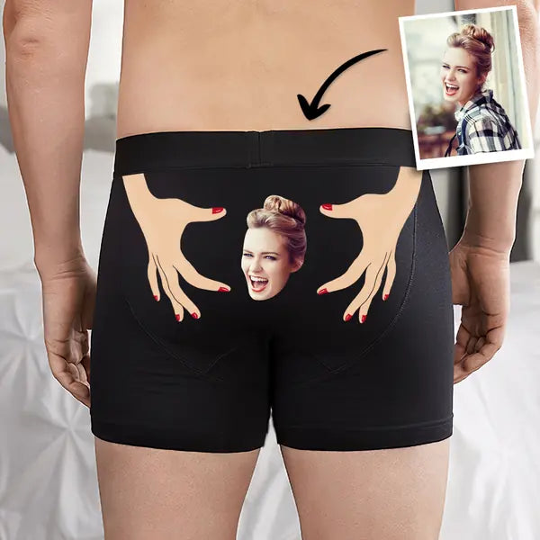 Personalized Face Photo With Hands On His Butt - CUSTOM FACE Men's BOXER SHORTS - Best Gift For Him Husband Boyfriend - 303IHPLNMB297