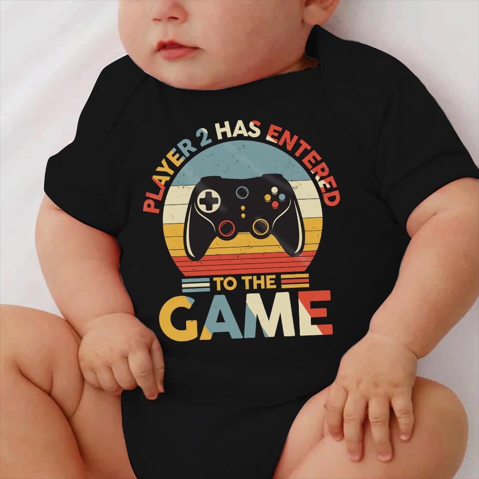 Leveled Up to Daddy - Player 2 Has Entered to the Game - Vintage Gaming Theme Shirts for Baby and Dad