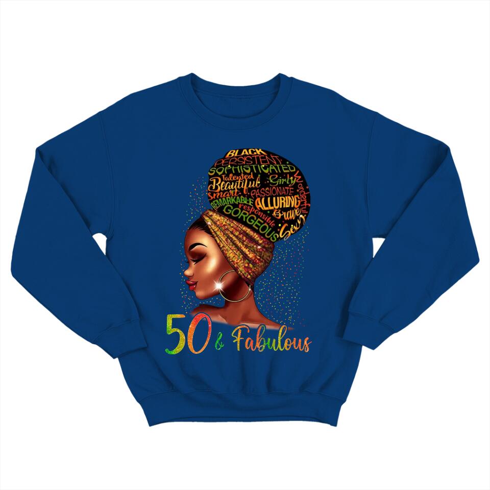 Black Women 50 & Fabulous with Characteristics - Black History Month Gift - T-shirt - Unisex Tee - 50th Birthday Gift - 50 Years Old Birthday Idea - Birthday Gift for Mom Auntie Bestie Beloved - 303ICNNPTS284