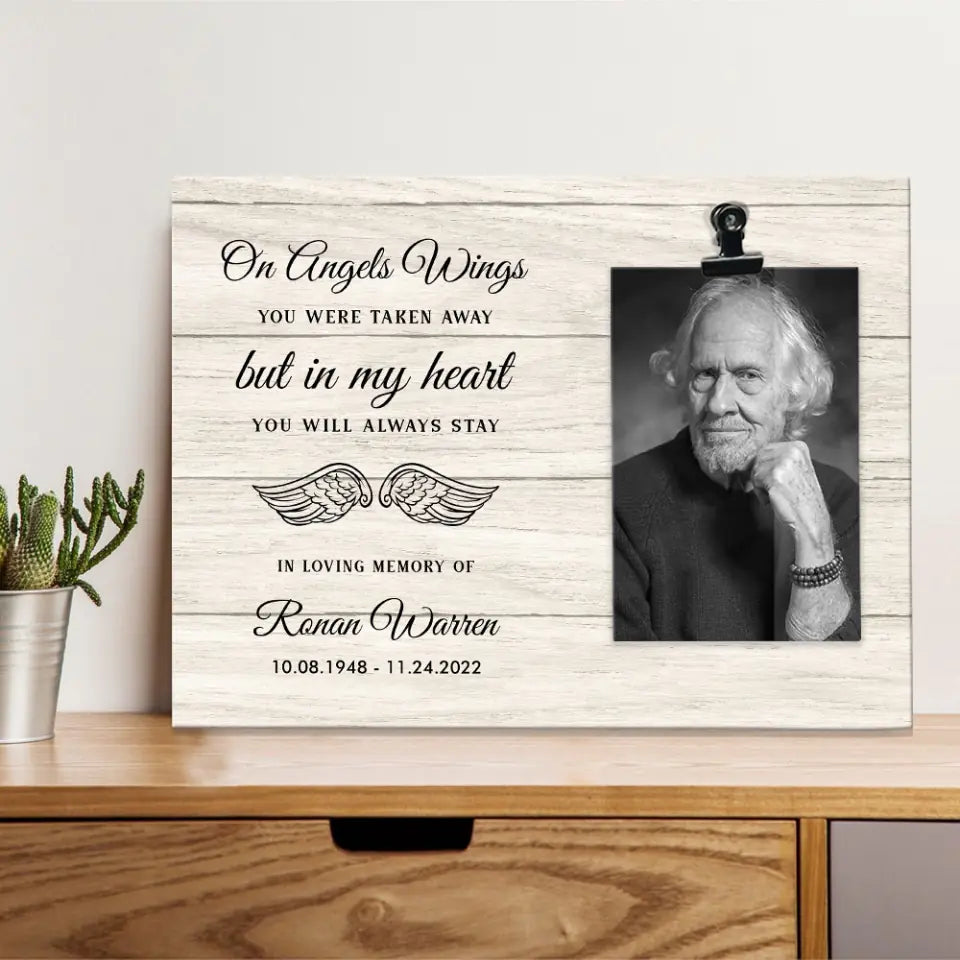On Angel Wings Personalized Photo Clip Frame Memorial Gift