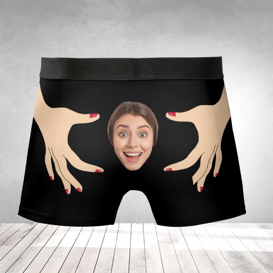 Personalized Face Photo With Hands On His Butt - CUSTOM FACE Men's BOXER SHORTS - Best Gift For Him Husband Boyfriend - 303IHPLNMB297