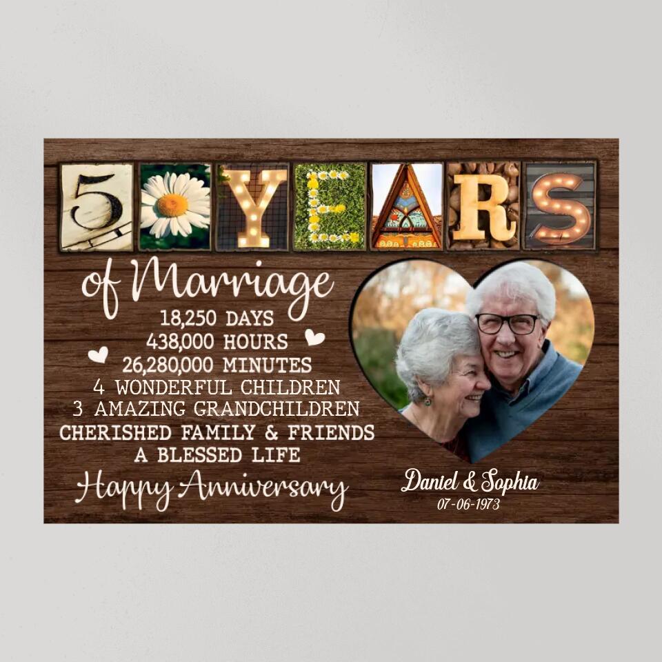 50 Years Of Marriage Cherished Family - Custom Canvas Poster - 50th Anniversary Gift For Parents Grandparents