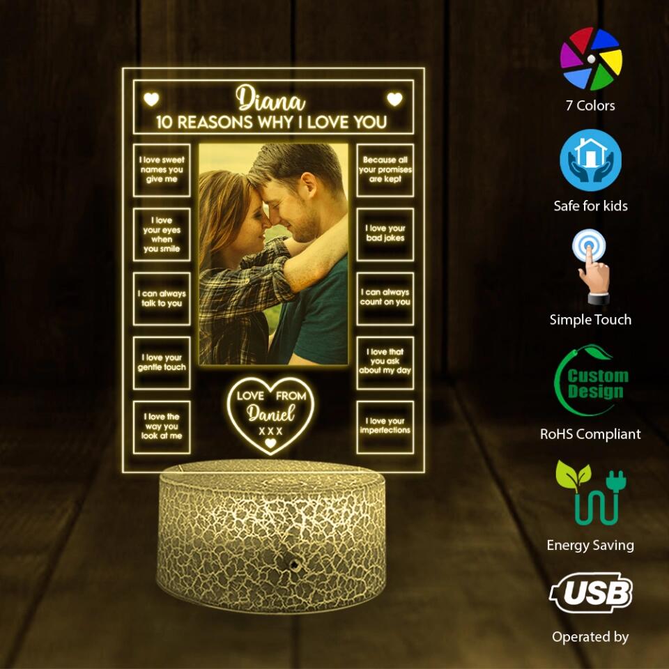 10 Reasons Why I Love You - Personalized 3D LED Light - Sweet Gift For Couples