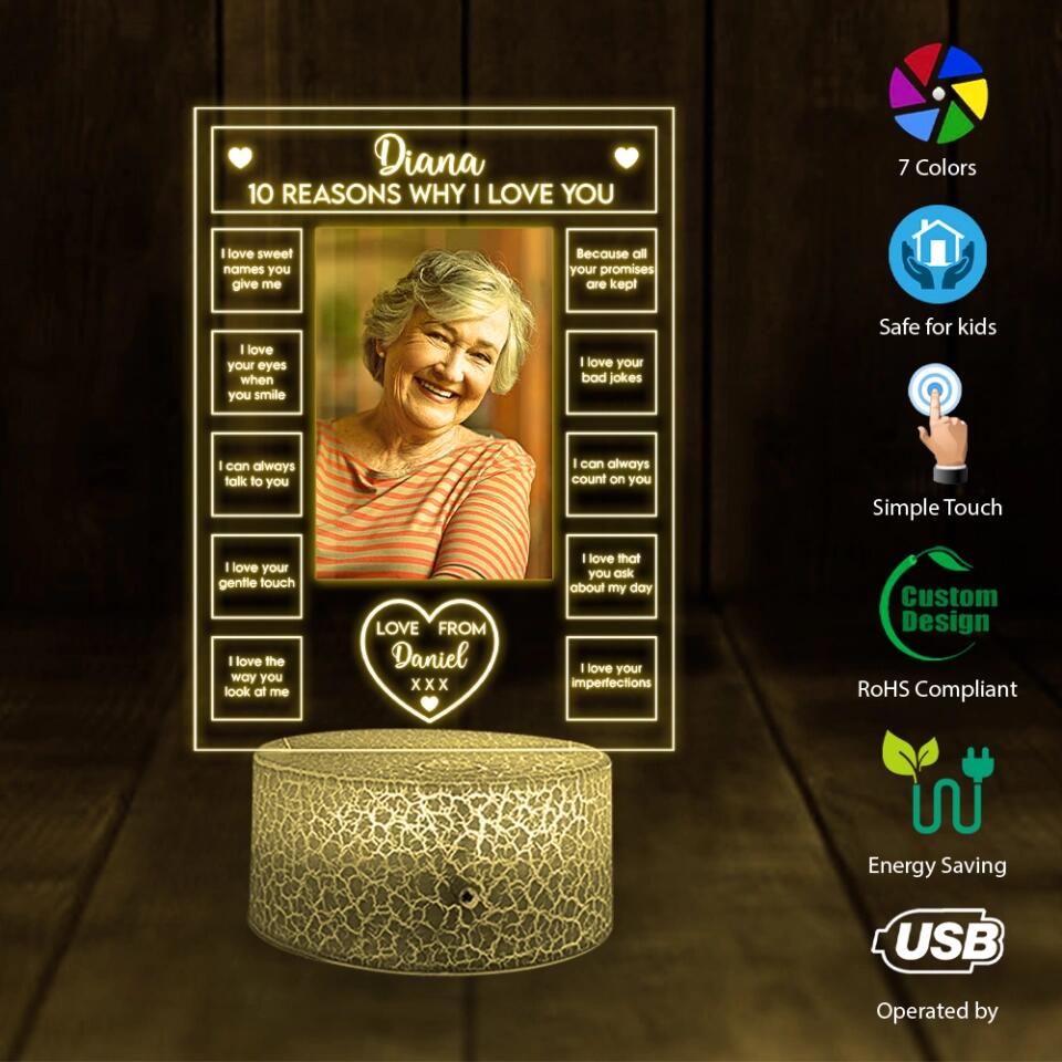 10 Reasons Why I Love You - Personalized 3D LED Light - Sweet Gift For Couples