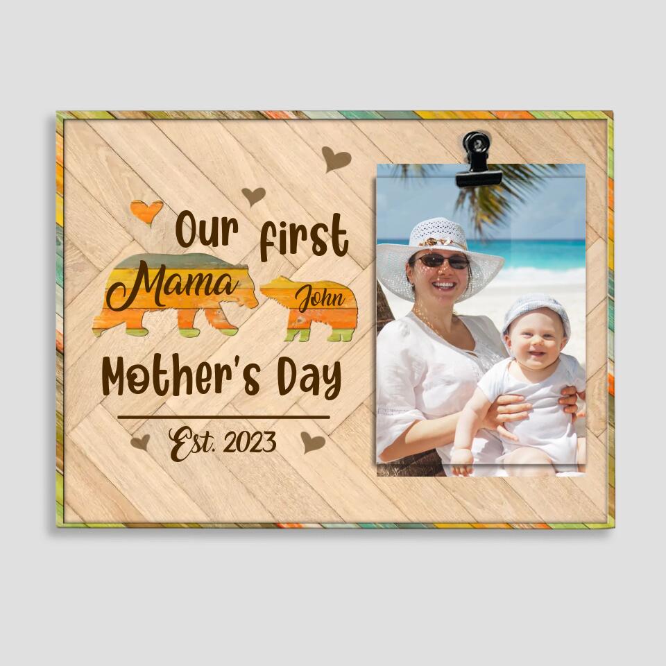 Our First Mother's Day - Elephant Mom & Daughter Son - Personalized Name - Photo Clip Frame - Picture Holder - Mother's Day Gift - Gift for Mommy Mama Mamaw - 303ICNLNPT305
