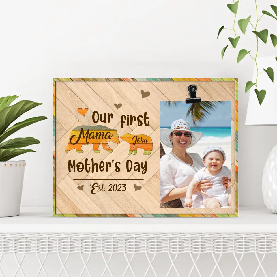 Our First Mother's Day - Elephant Mom & Daughter Son - Personalized Name - Photo Clip Frame - Picture Holder - Mother's Day Gift - Gift for Mommy Mama Mamaw - 303ICNLNPT305