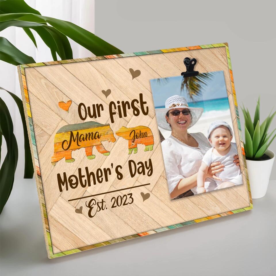 Our First Mother's Day - Elephant Mom & Daughter Son - Personalized Name - Photo Clip Frame - Picture Holder - Mother's Day Gift - Gift for Mommy Mama Mamaw - 303ICNLNPT305