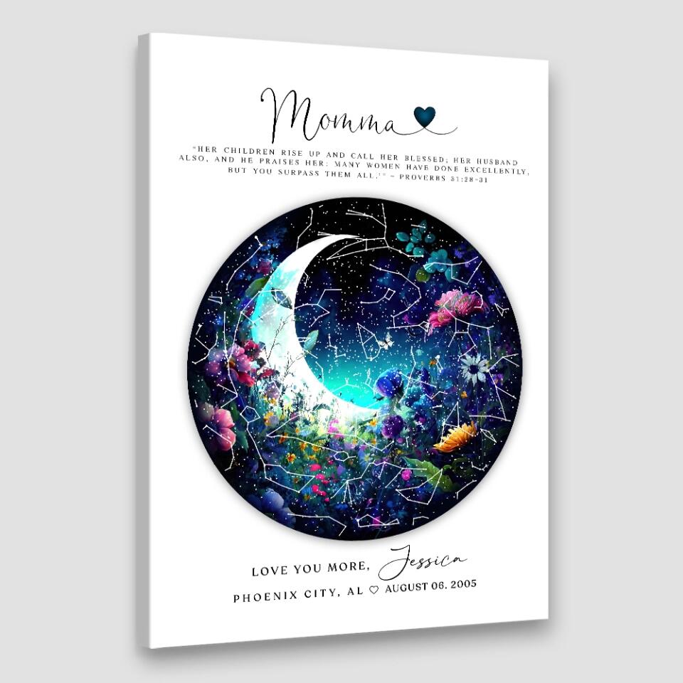 Mommy Quote Proverbs 31:28-31 Moon - Custom Canvas Poster - Mother's Day Gift