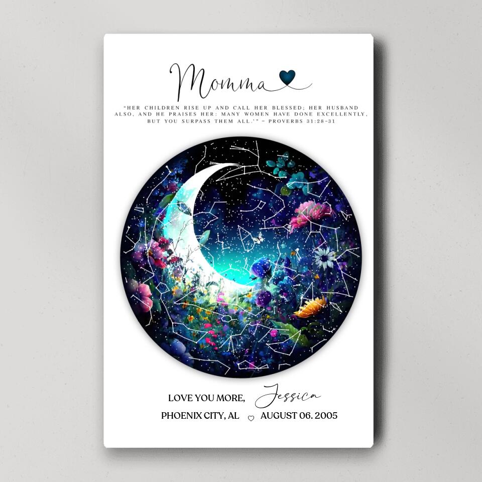 Mommy Quote Proverbs 31:28-31 Moon - Custom Canvas Poster - Mother's Day Gift