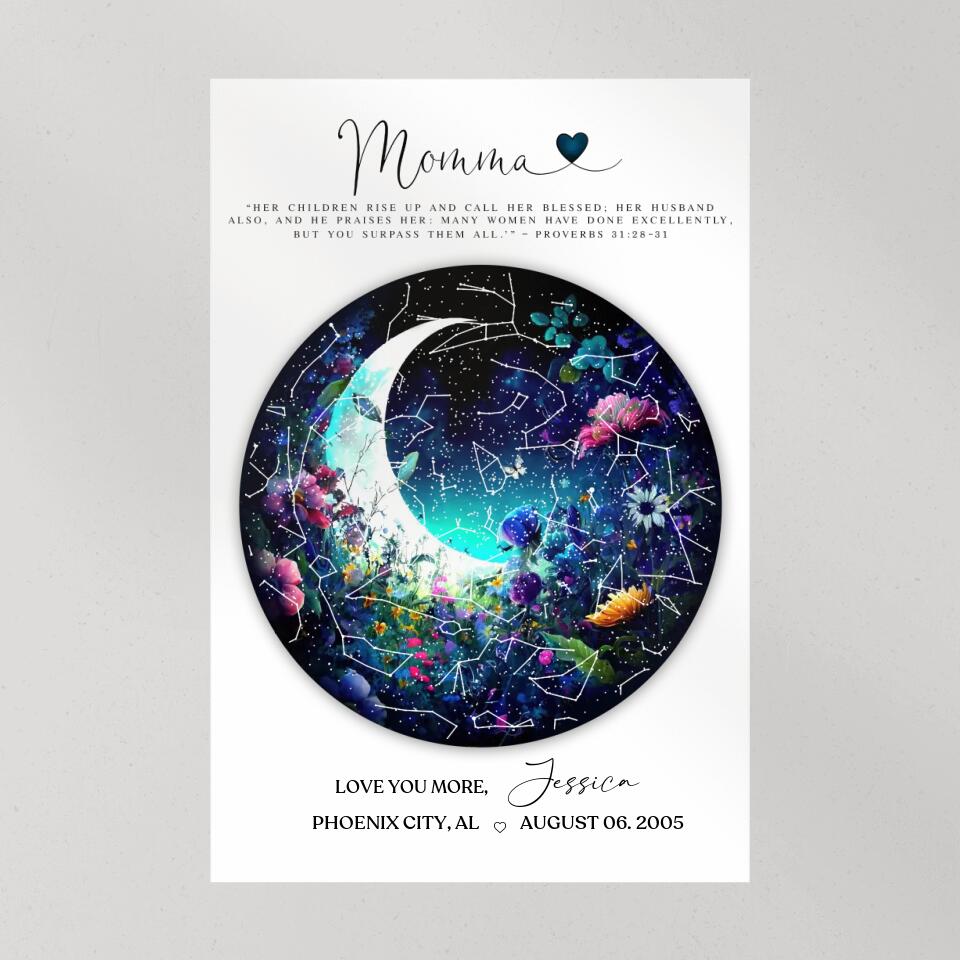 Mommy Quote Proverbs 31:28-31 Moon - Custom Canvas Poster - Mother's Day Gift