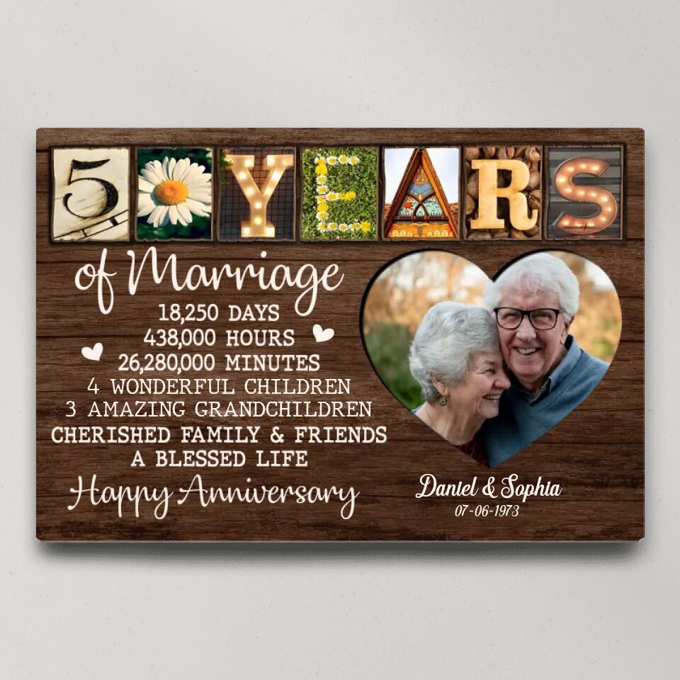 50 Years Of Marriage Cherished Family - Custom Canvas Poster - 50th Anniversary Gift For Parents Grandparents