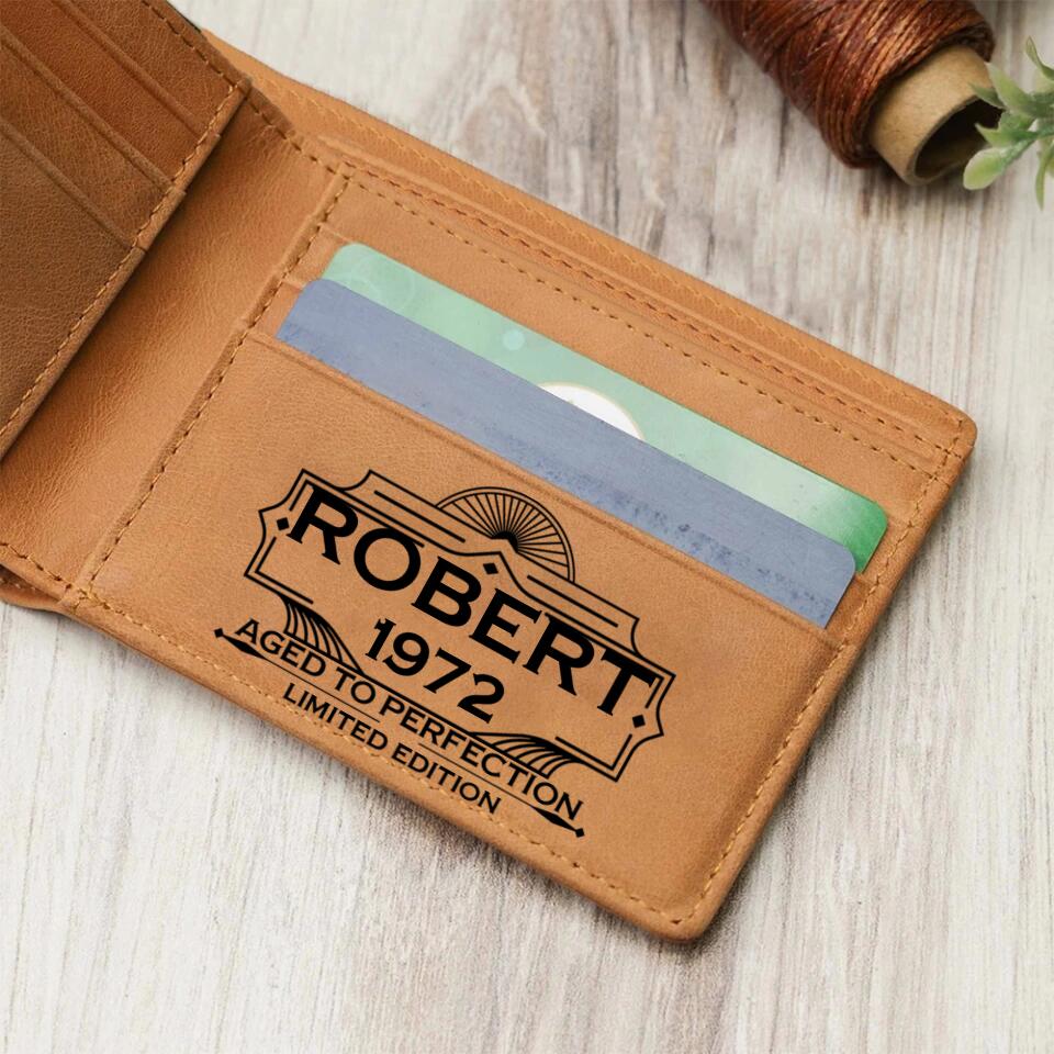 Aged To Perfection - Custom Leather Wallet - Birthday Gift For Dad, Husband, Grandpa, Uncle - Men's Accessories
