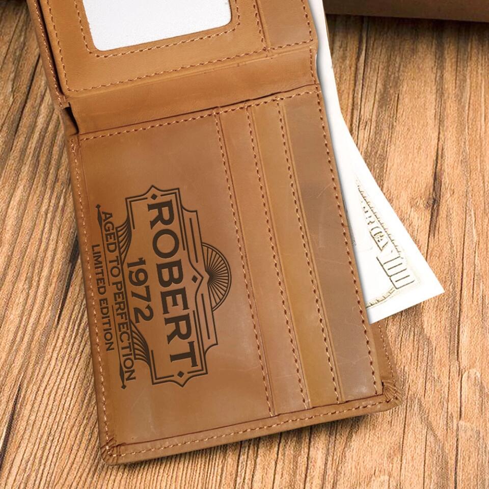Aged To Perfection - Custom Leather Wallet - Birthday Gift For Dad, Husband, Grandpa, Uncle - Men's Accessories