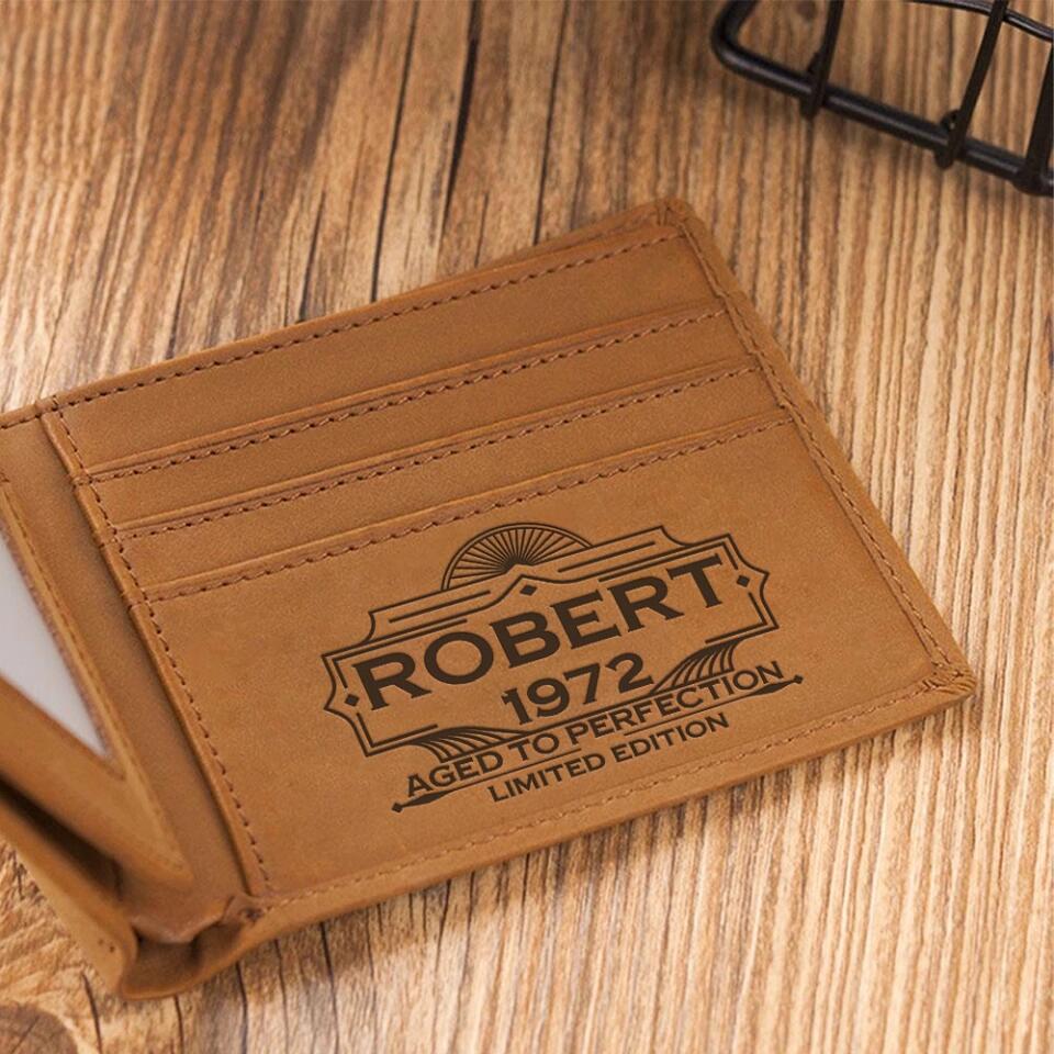 Aged To Perfection - Custom Leather Wallet - Birthday Gift For Dad, Husband, Grandpa, Uncle - Men's Accessories